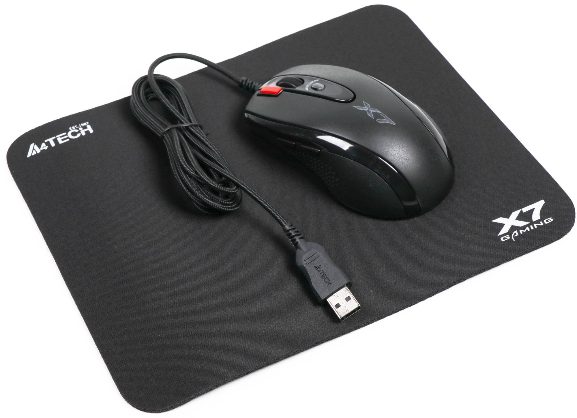 Мышь + коврик A4Tech X-7120, USB, черный