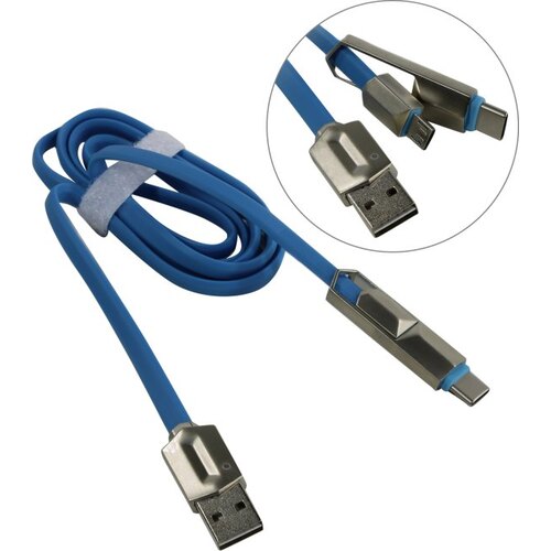 Кабель USB2.0 (M) - microUSB2.0 (M) + USB2.0 Type-C (M), 1м, ACD ACD-U924-CML, синий