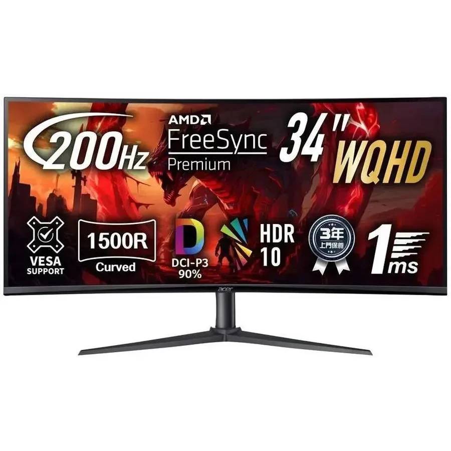 Монитор 34" Acer XZ340CURX2bmiipphx, 3440x1440, VA, 200Hz, Speakers (2xHDMI, DP) (UM.CX0CD.201)