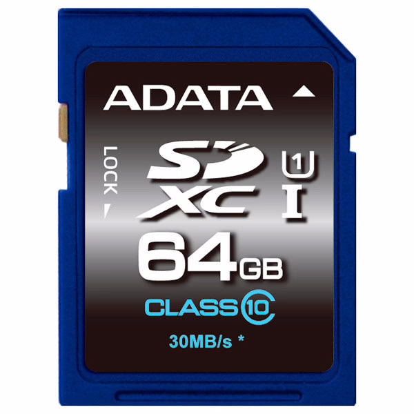 Карта памяти 64Gb AData Premier ASDX64GUICL10-R, SD, SDXC Class 10, UHS-I