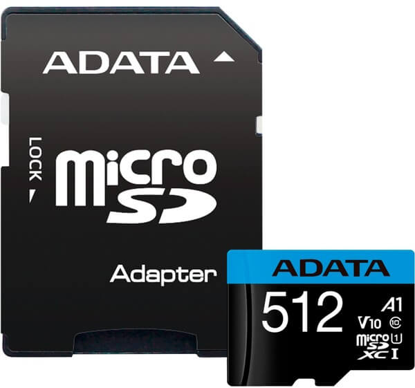 Карта памяти 512Gb AData Premier AUSDX512GUICL10A1-RA1, SD Micro, SDXC Class10, UHS-I U1, переходник