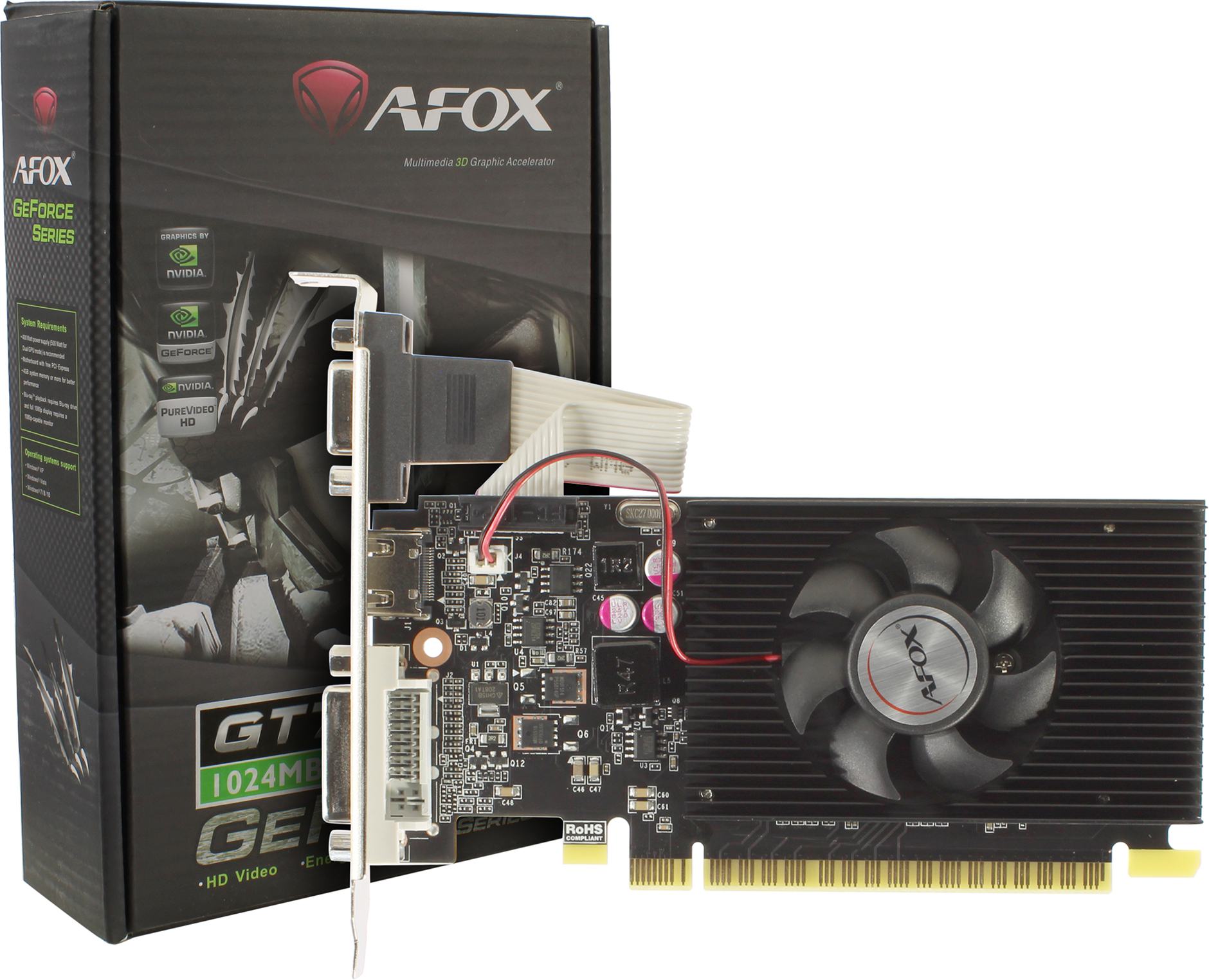 Видеокарта GeForce GT 710, 1Gb GDDR3 64bit, AFox AF710-1024D3L8, RTL