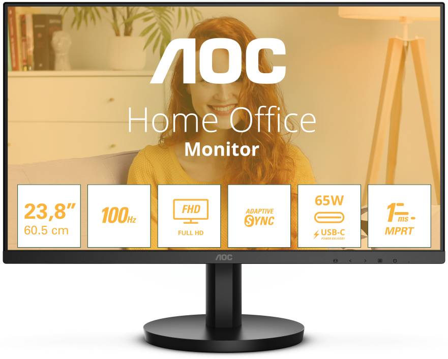 Монитор 23.8" AOC 24B3CA2, 1920x1080, IPS, 100Hz, Speakers (HDMI, USB Type-C)