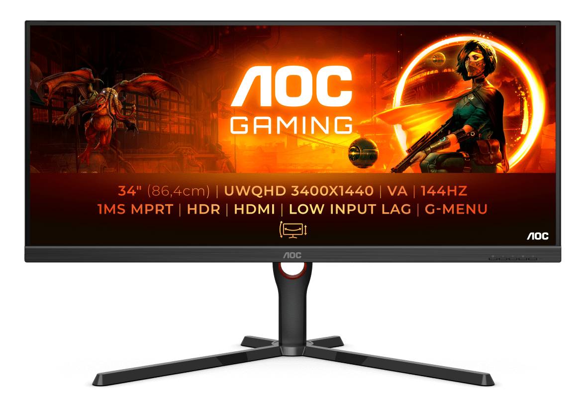 Монитор 34" AOC U34G3XM, 3440x1440, VA, 144Hz (2xHDMI, DP)