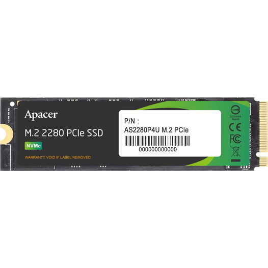 512Gb SSD Apacer AS2280P4U AP512GAS2280P4U, (3500/2300), NVMe M.2, OEM