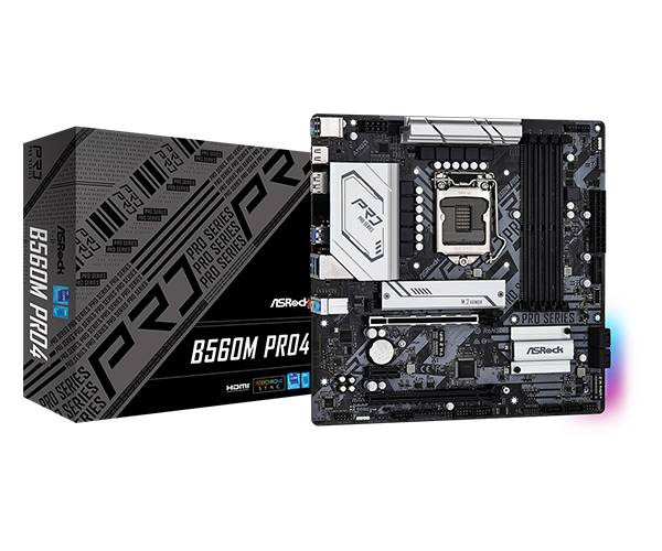 Материнская плата ASRock B560M PRO4, LGA1200, (HDMI, DP), 4xDDR IV, mATX