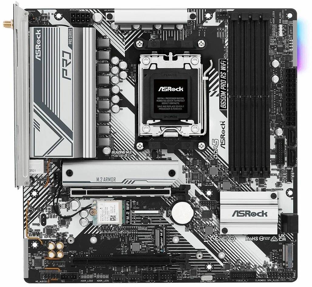 Материнская плата ASRock B650M PRO RS WIFI, AM5, (HDMI, DP), 4xDDR V, mATX