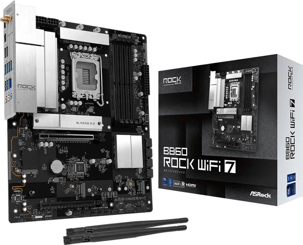 Материнская плата ASRock B860 Rock WiFi 7, LGA1851, (HDMI), 4xDDR V, ATX