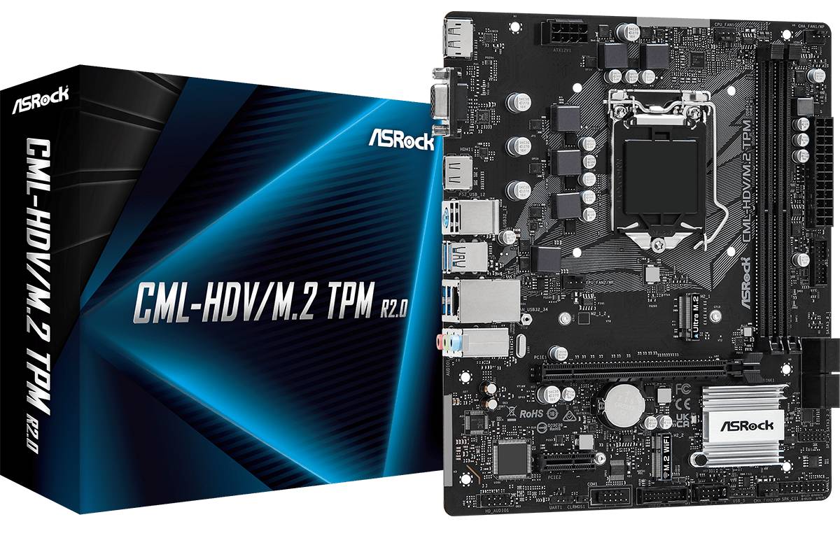 Материнская плата ASRock CML-HDV/M.2 TPM R2.0, LGA1200, (VGA, HDMI, DP), 2xDDR IV, mATX