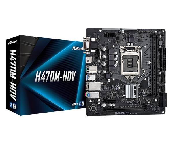 Материнская плата ASRock H470M-HDV, LGA1200, (VGA, DVI, HDMI), 2xDDR IV, mATX