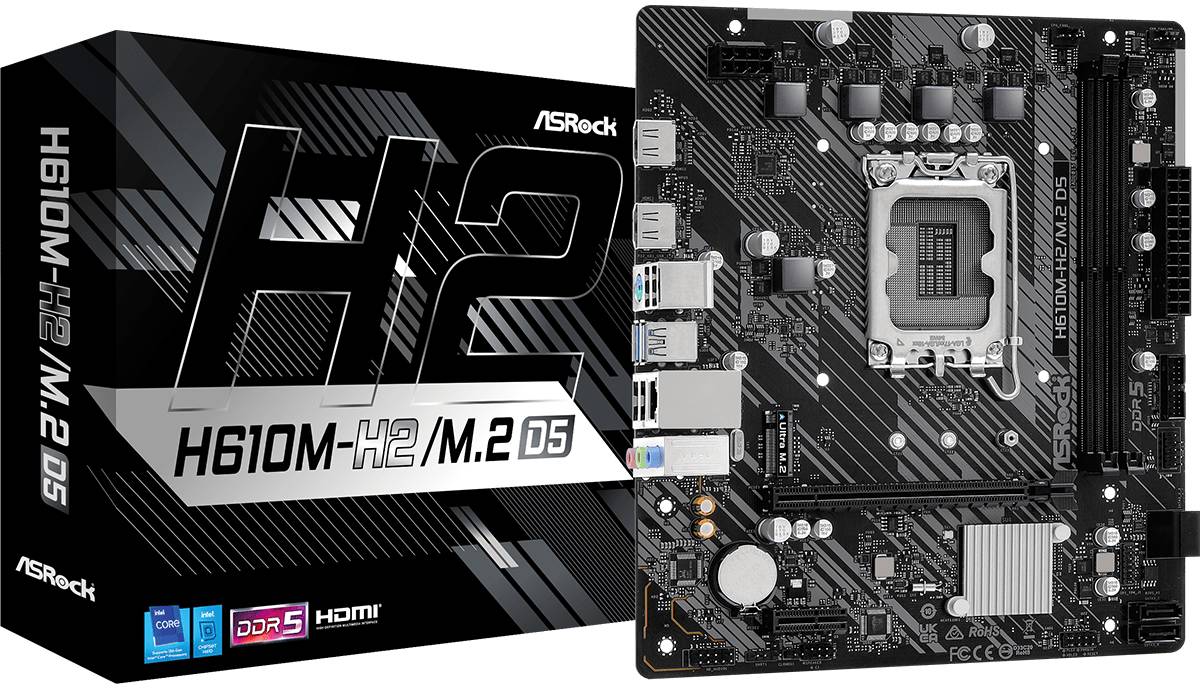 Материнская плата ASRock H610M-H2/M.2 D5, LGA1700, (HDMI), 2xDDR V, mATX