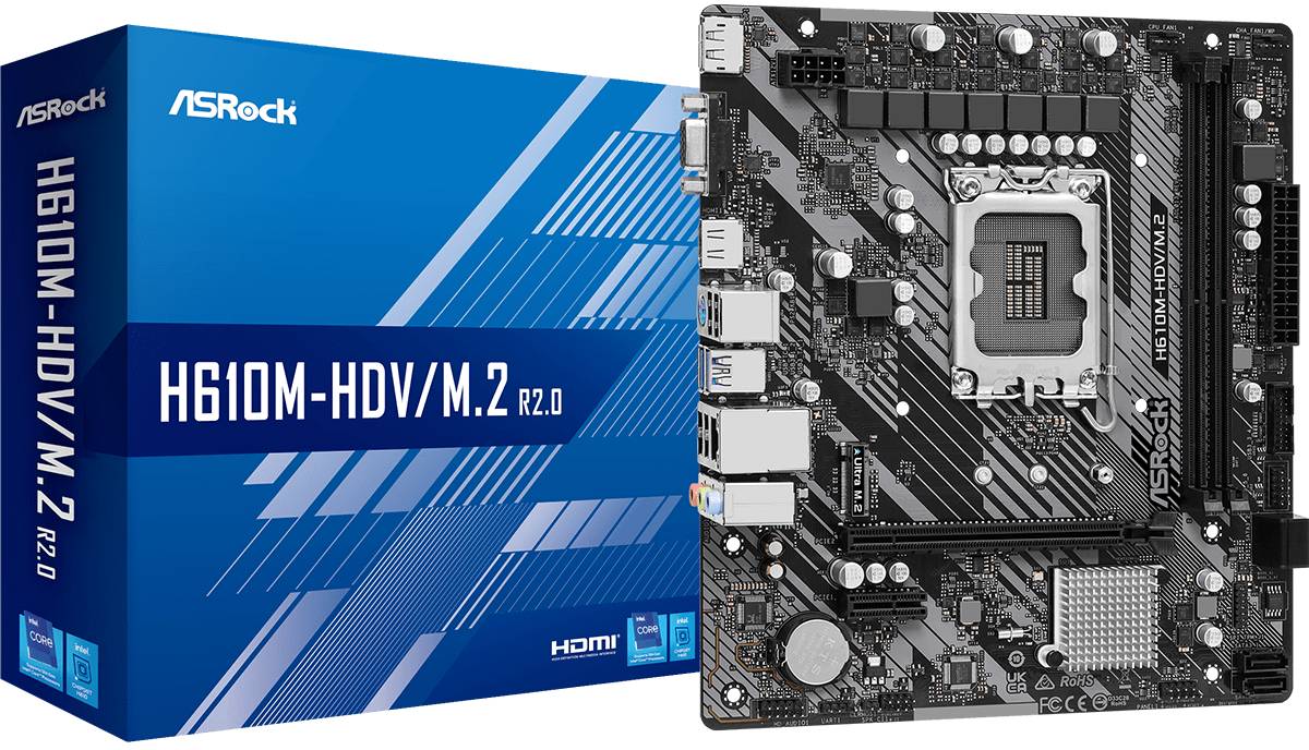 Материнская плата ASRock H610M-HDV/M.2 R2.0, LGA1700, (VGA, HDMI, DP), 2xDDR IV, mATX