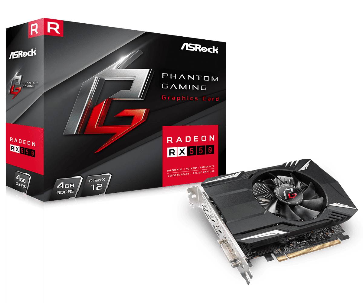 Видеокарта Radeon RX 550, 4Gb GDDR5 128bit, ASRock Phantom Gaming (PHANTOM G R RX550 4G), RTL