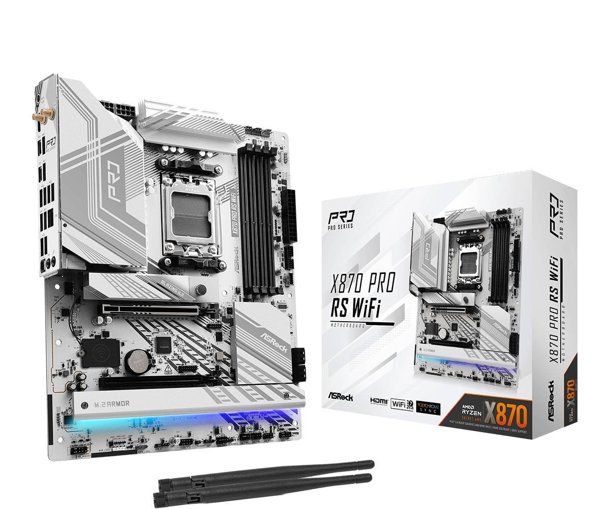 Материнская плата ASRock X870 Pro RS WiFi, AM5, (HDMI), 4xDDR V, ATX