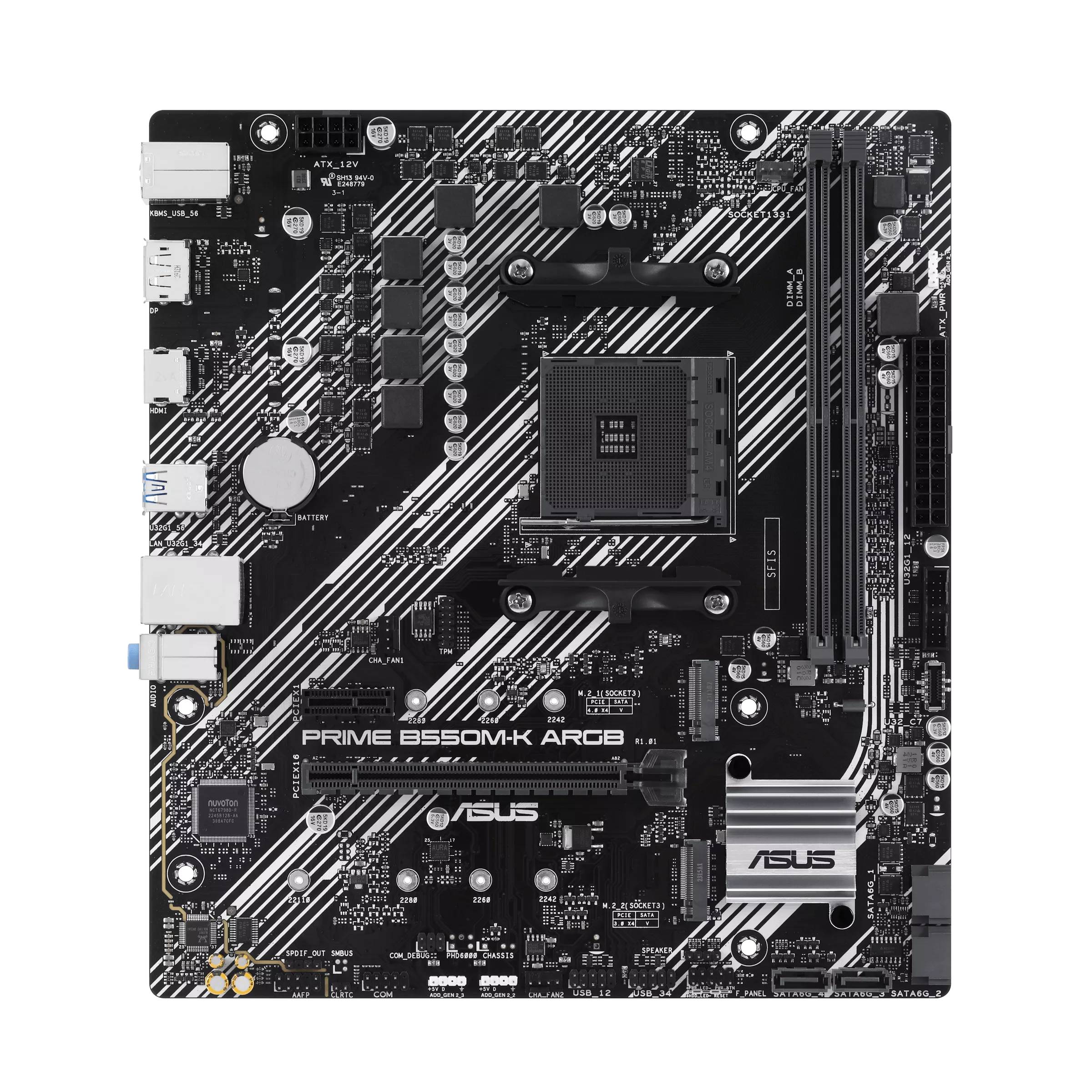 Материнская плата Asus PRIME B550M-K ARGB, AM4, (DP, HDMI), 2xDDR IV, mATX