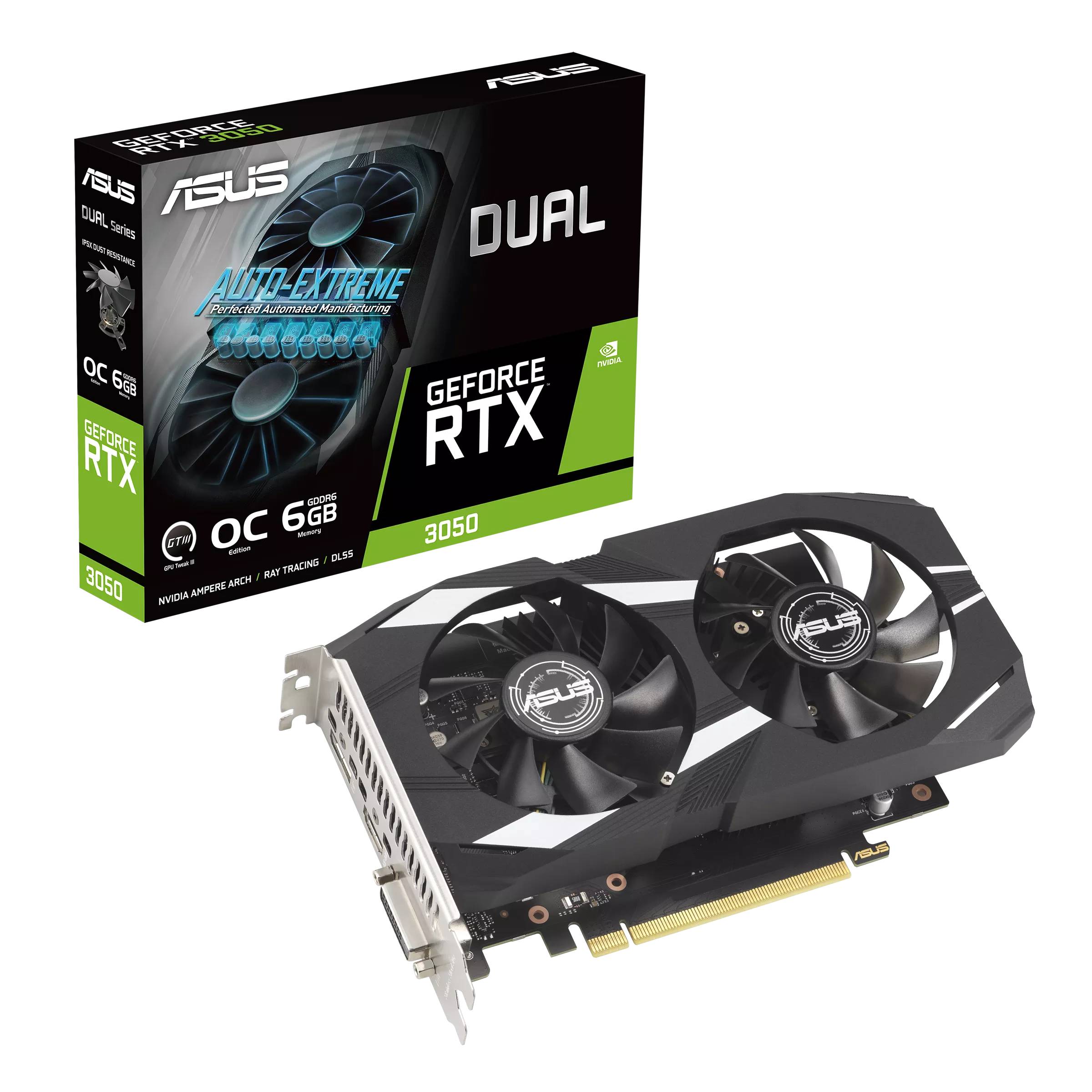 Видеокарта GeForce RTX 3050, 6Gb GDDR6 96bit, Asus DUAL-RTX3050-O6G, RTL