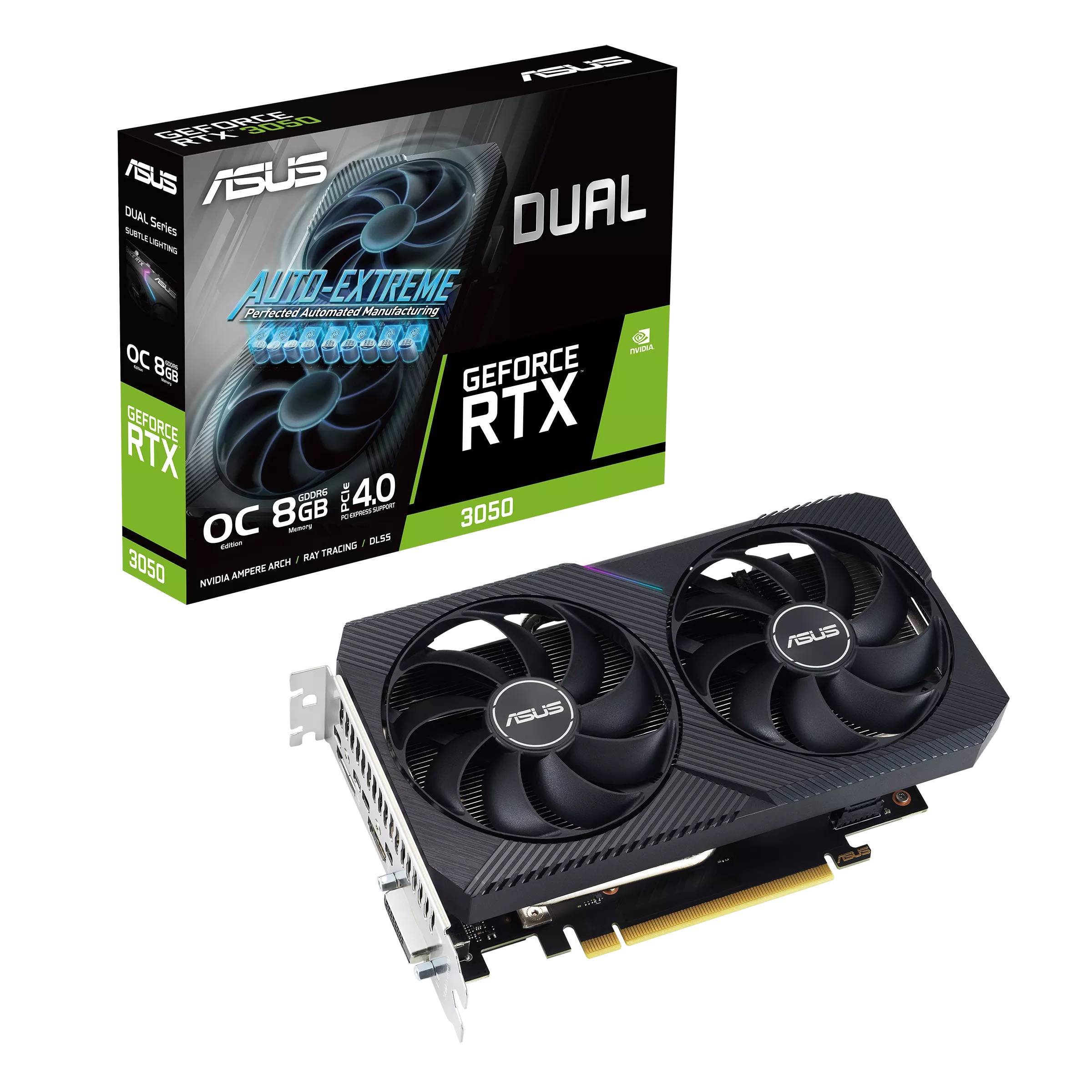 Видеокарта GeForce RTX 3050, 8Gb GDDR6 128bit, Asus DUAL-RTX3050-O8G-V2, RTL