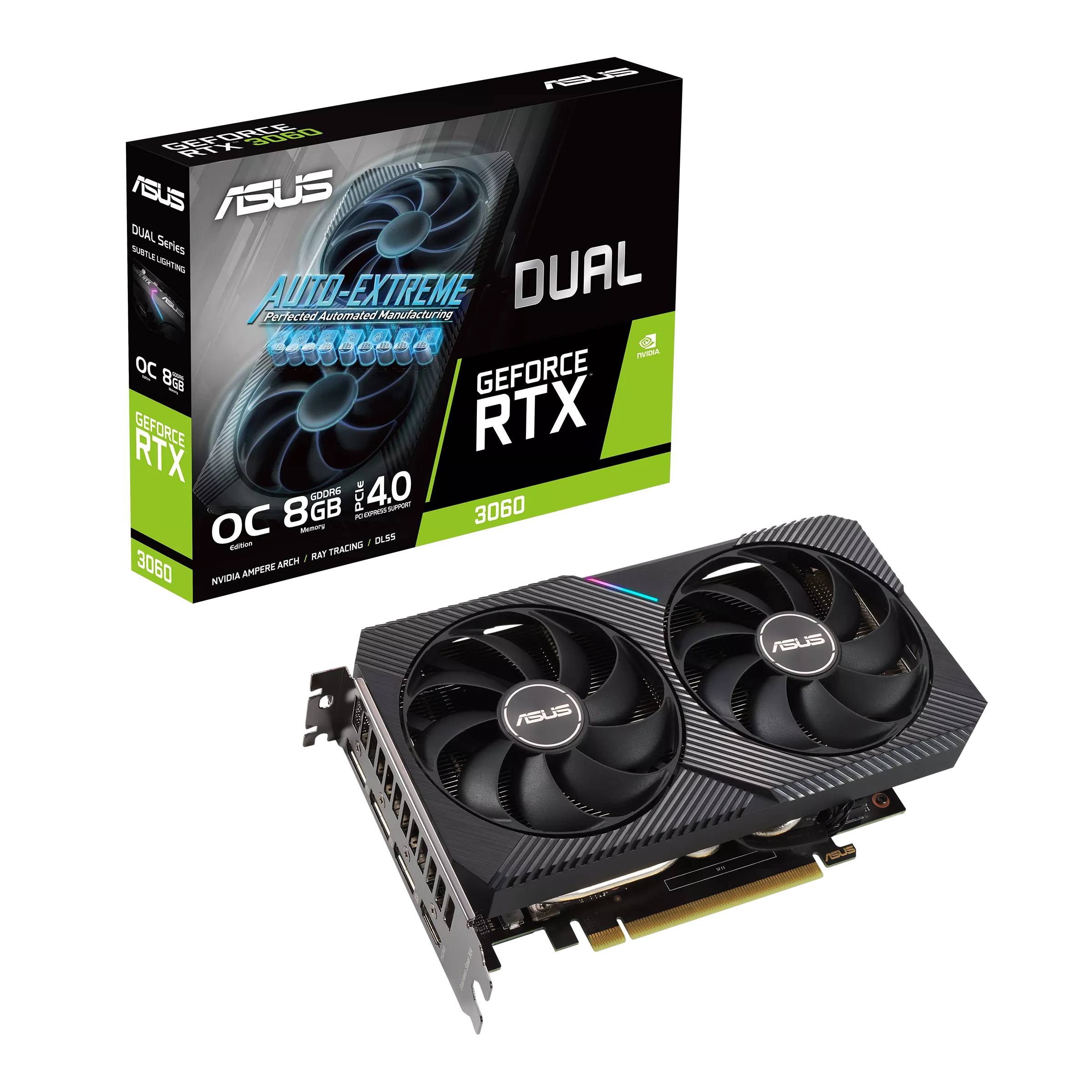 Видеокарта GeForce RTX 3060, 8Gb GDDR6 128bit, Asus DUAL-RTX3060-O8G, RTL