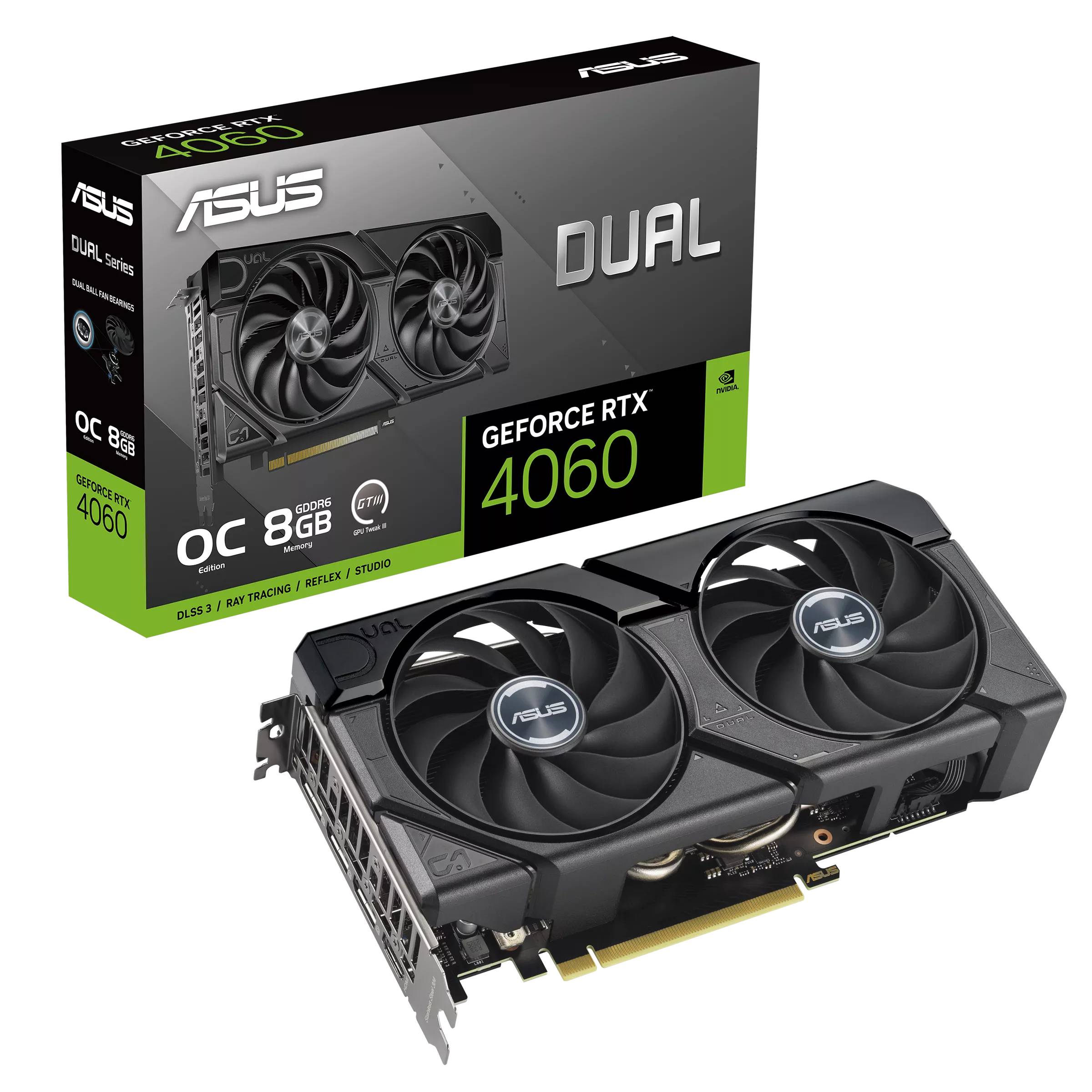 Видеокарта GeForce RTX 4060, 8Gb GDDR6 128bit, ASUS DUAL-RTX4060-O8G-EVO, RTL