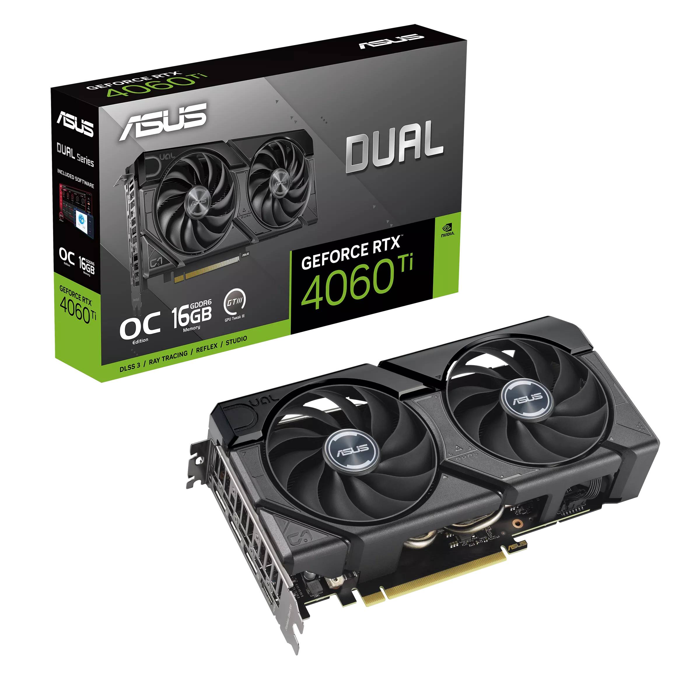 Видеокарта GeForce RTX 4060 Ti, 16Gb GDDR6 128bit, ASUS DUAL-RTX4060TI-O16G-EVO, RTL