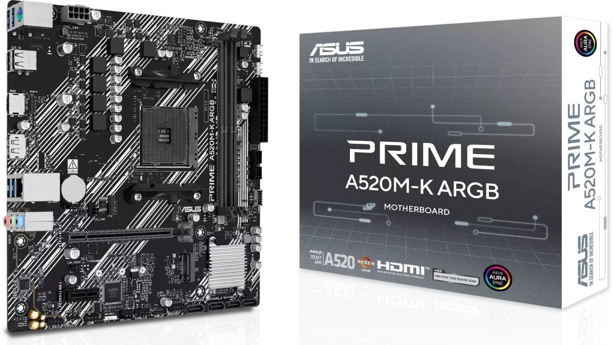 Материнская плата Asus Prime A520M-K ARGB, AM4, (VGA, HDMI), 2xDDR IV, mATX