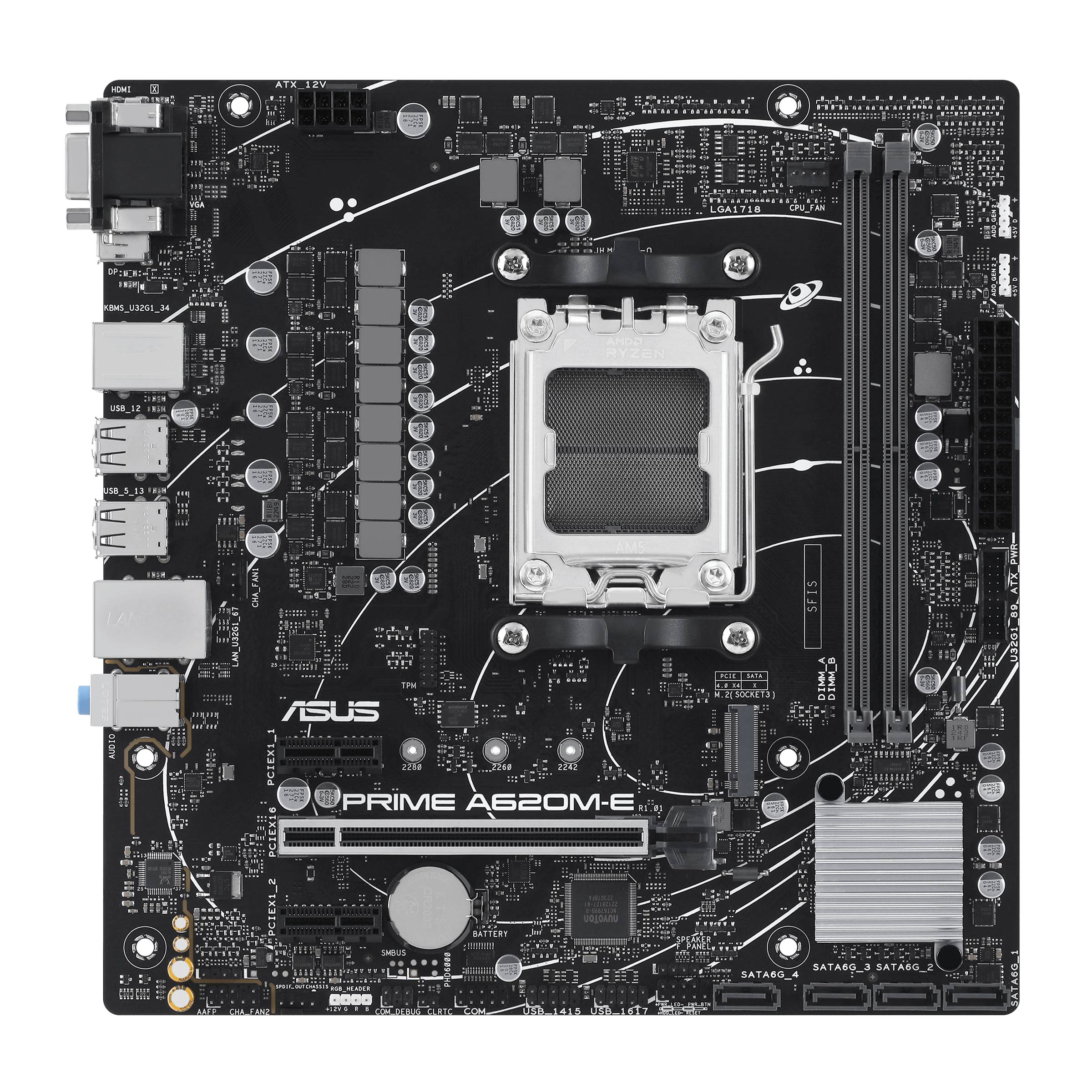 Материнская плата Asus PRIME A620M-E-CSM, AM5, (VGA, HDMI, DP), 2xDDR V, mATX