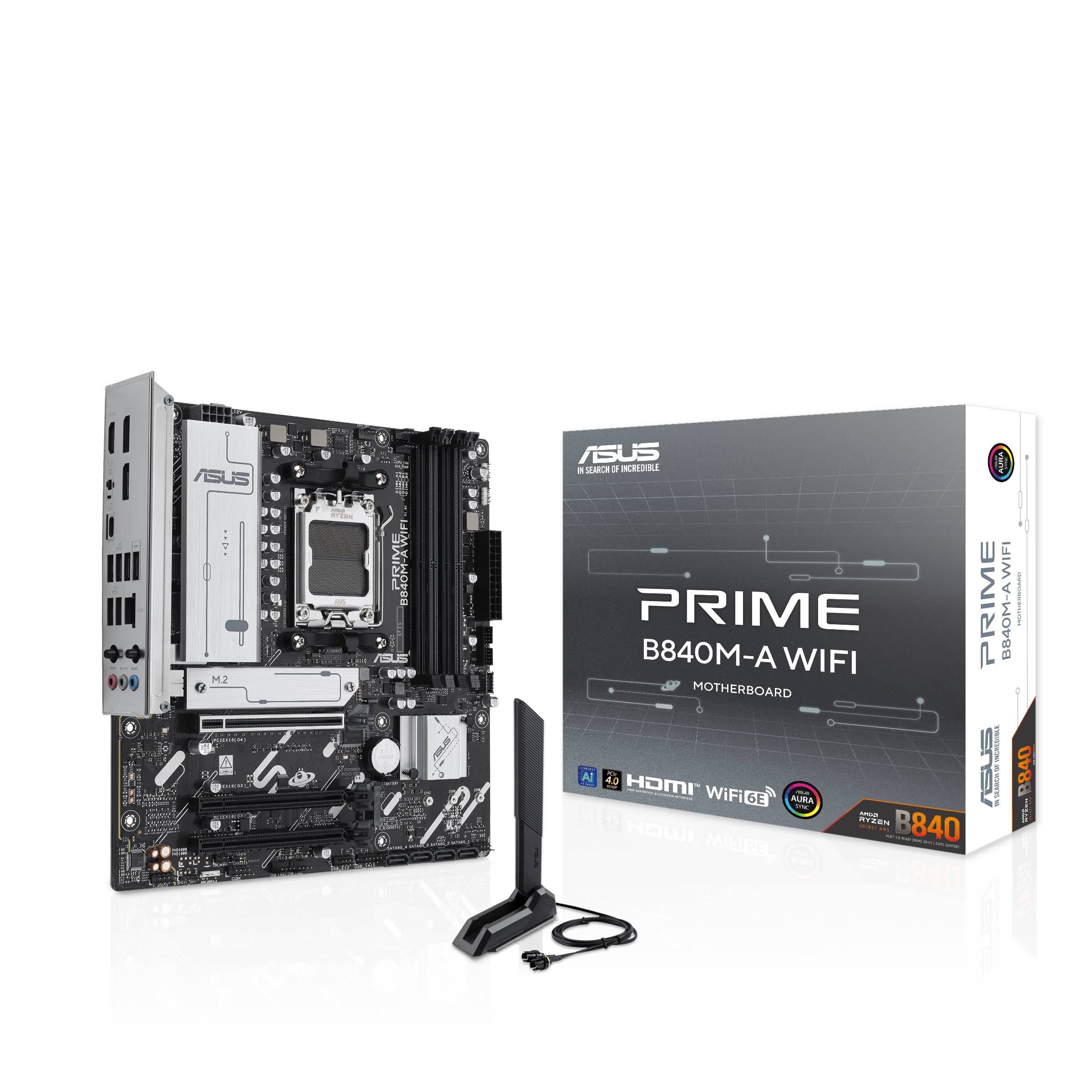 Материнская плата Asus Prime B840M-A WIFI, AM5, (HDMI, 2xDP), 4xDDR V, mATX