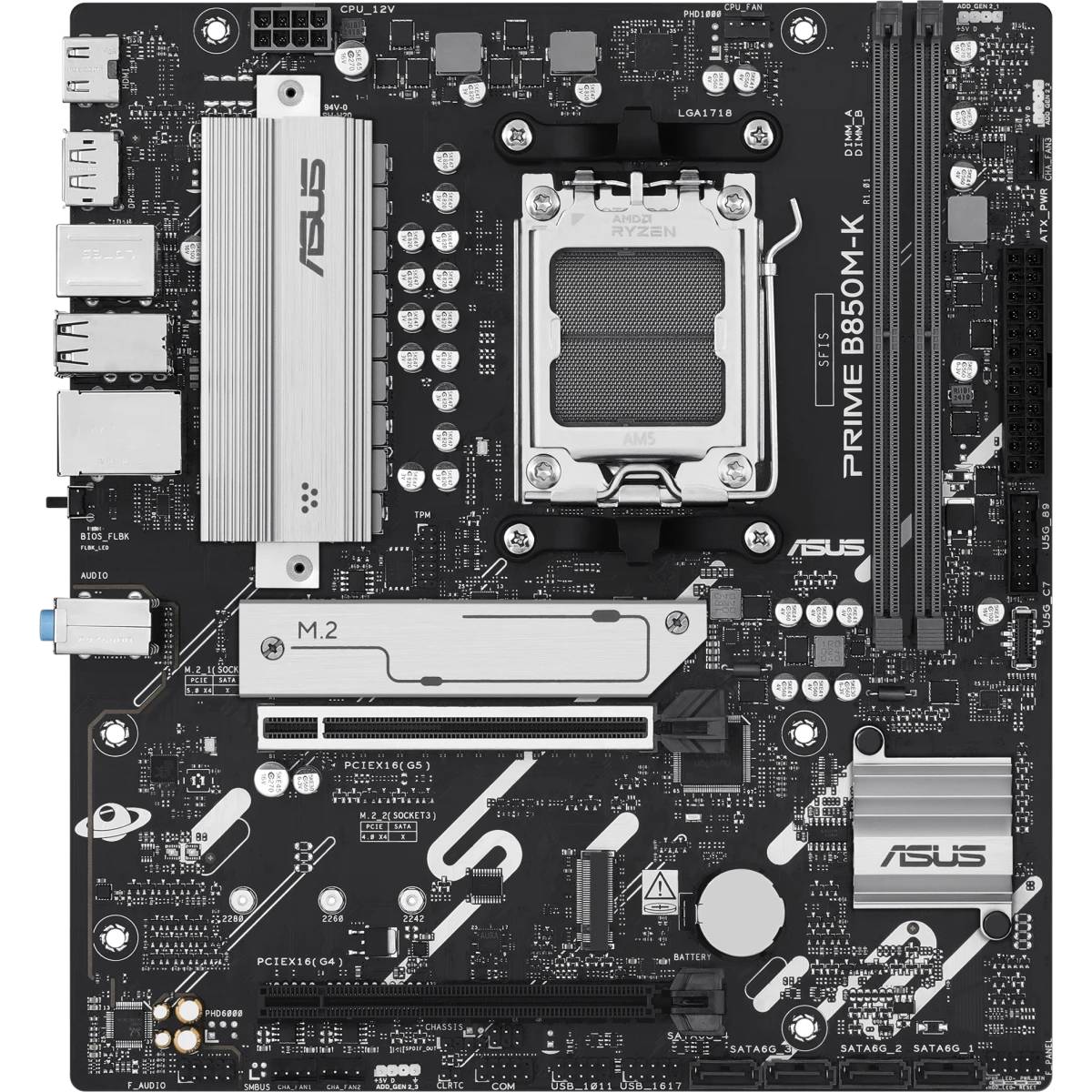 Материнская плата Asus PRIME B850M-K, AM5, (HDMI,DP), 2xDDR V, ATX