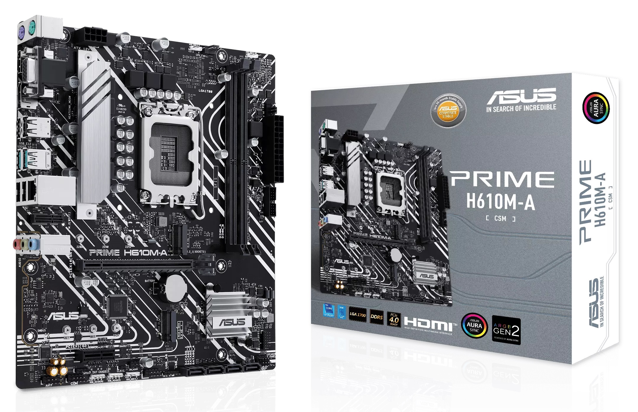 Материнская плата Asus Prime H610M-A-CSM, LGA1700, (VGA, HDMI, DP), 2xDDR V, mATX