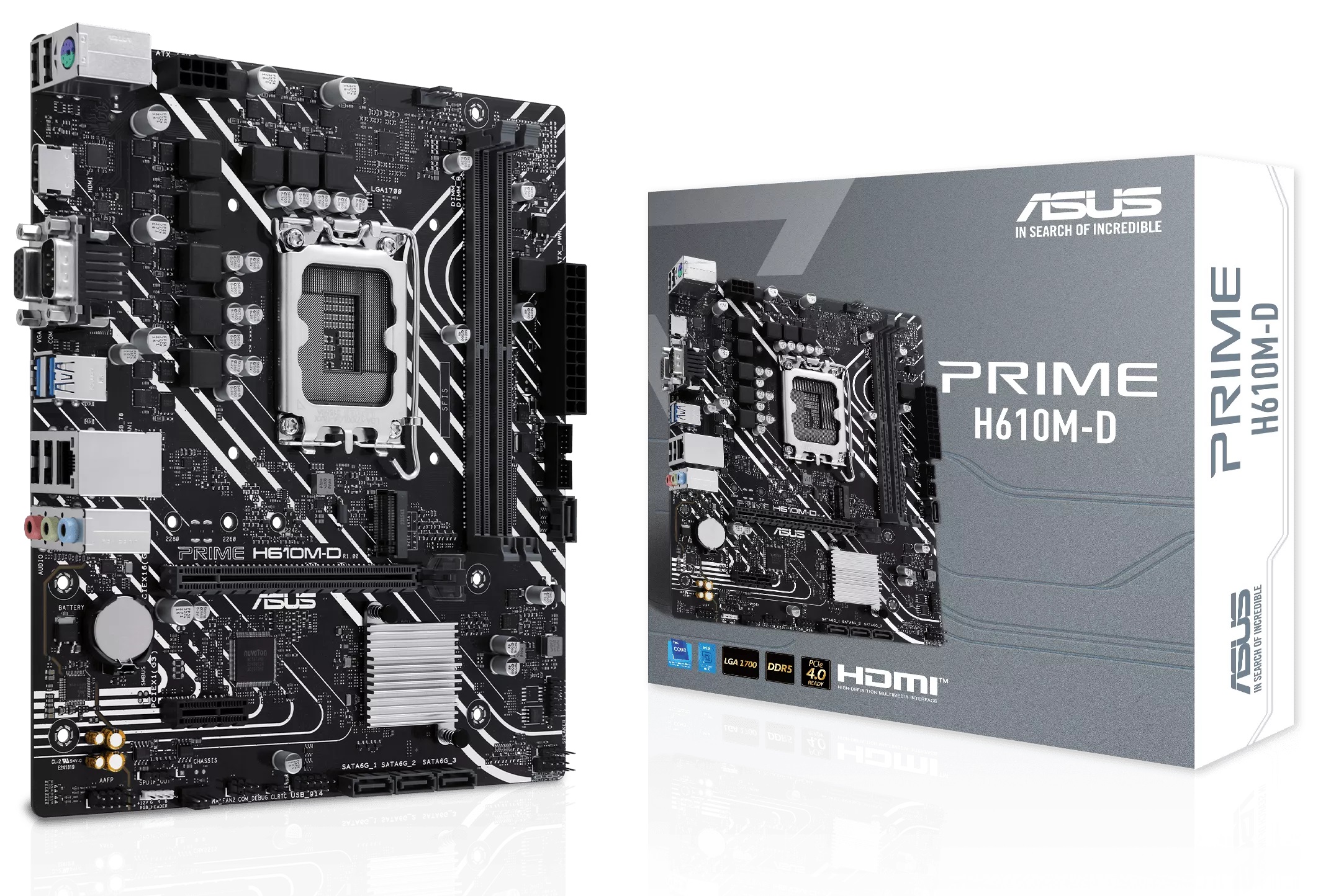 Материнская плата Asus Prime H610M-D, LGA1700, (VGA, HDMI), 2xDDR V, mATX