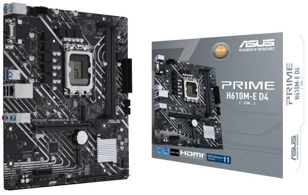 Материнская плата Asus Prime H610M-E D4-CSM, LGA1700, (VGA, HDMI, DP), 2xDDR IV, mATX