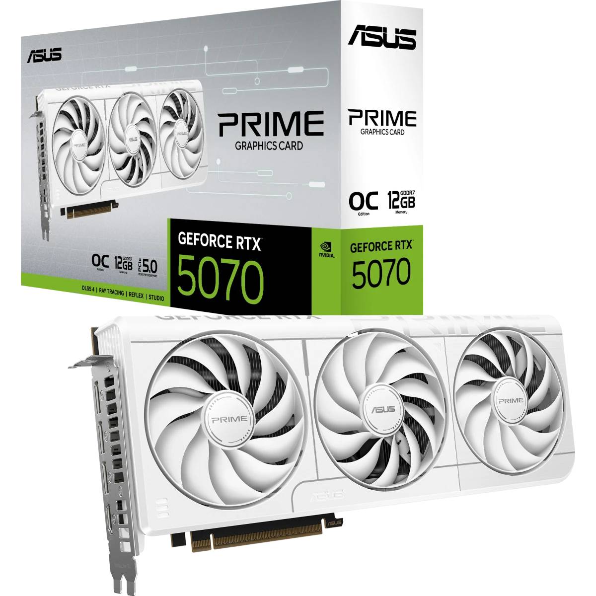 Видеокарта GeForce RTX 5070, 12Gb GDDR7 192bit, Asus PRIME OC 12G White PRIME-RTX5070-O12G-WHITE, RTL