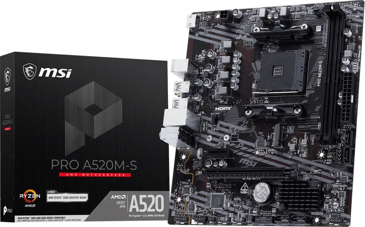 Материнская плата MSI PRO A520M-S, AM4, (HDMI), 2xDDR IV, mATX