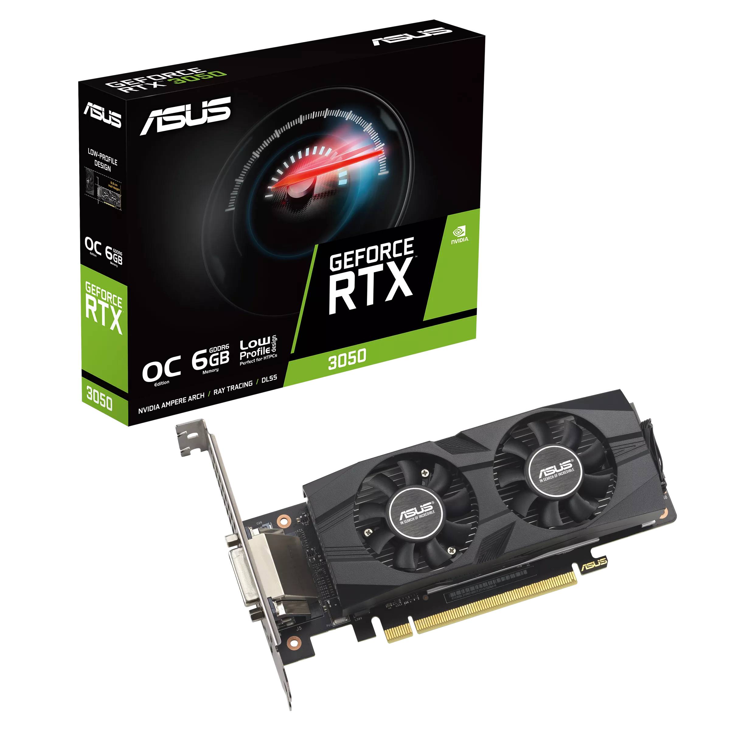 Видеокарта GeForce RTX 3050, 6Gb GDDR6 96bit, Asus RTX3050-O6G-LP-BRK, RTL