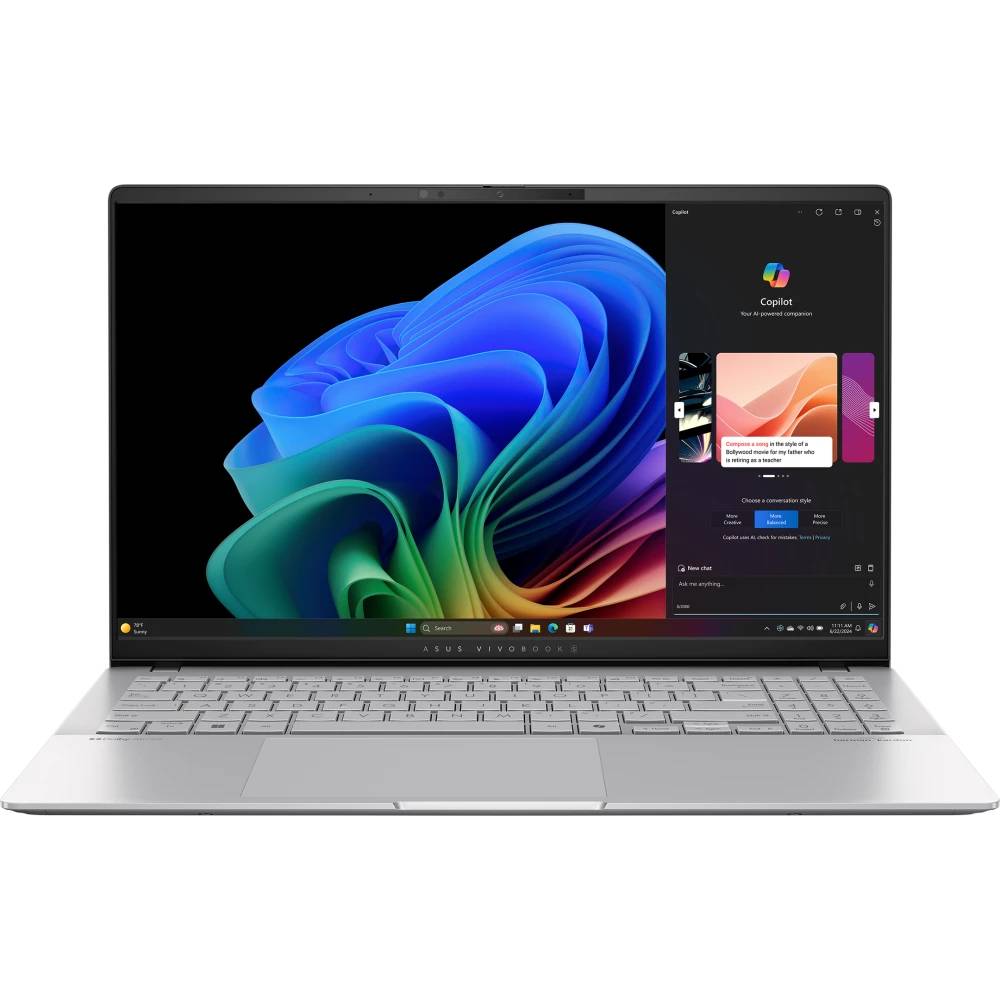 Ноутбук Asus Vivobook S 15 OLED S5507QA-MA078W, 15.6" OLED, Snapdragon X Elite X1E-78-100/ 32Gb/ 1TbSSD/ W11/ Silver (90NB14Q2-M007X0)