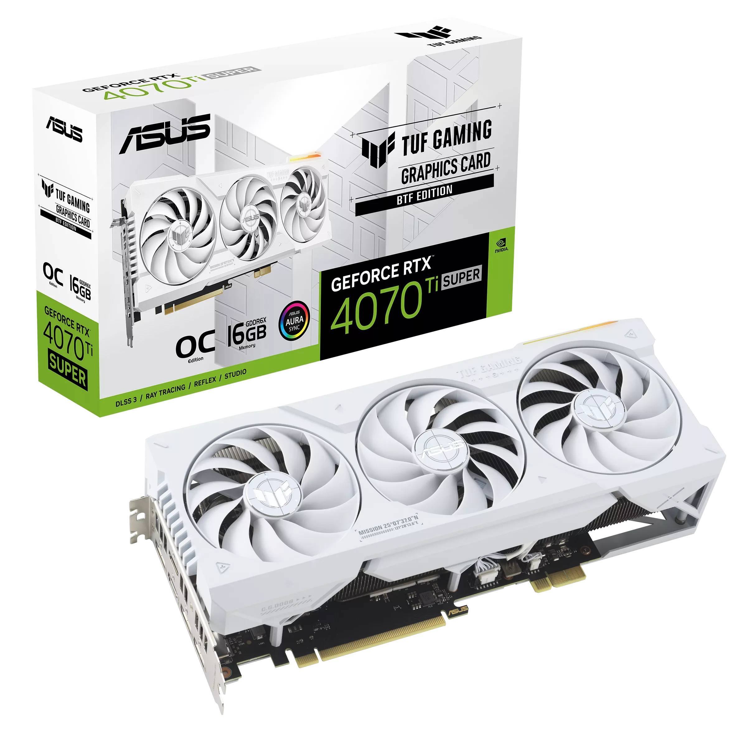 Видеокарта GeForce RTX 4070 Ti Super, 16Gb GDDR6X 256bit, Asus TUF-RTX4070TIS-O16G-BTF-WHITE, RTL