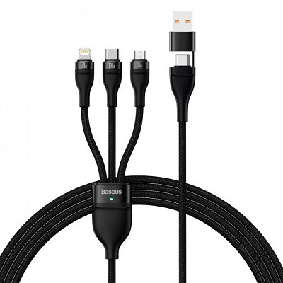Кабель USB2.0/USB2.0 Type-C (M) - USB2.0 Type-C (M) + microUSB2.0 (M) + Lightning (M), 1.2м, Baseus CASS030101, Black