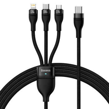 Кабель USB2.0 Type-C (M) - USB2.0 Type-C (M) + microUSB2.0 (M) + Lightning (M), 1.5м, Baseus CASS030201, Black