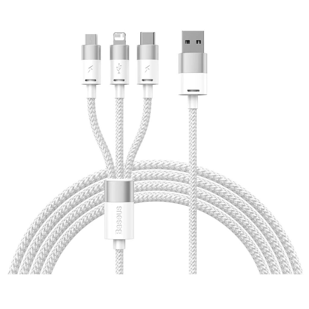 Кабель USB2.0 (M) - microUSB2.0 + Lightning + USB2.0 Type-C (M), 1м, Baseus CAXS000002, White