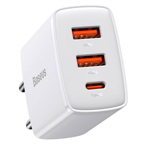 СЗУ Baseus CCXJ-E02, белый, 2xUSB + Type-C, 3А