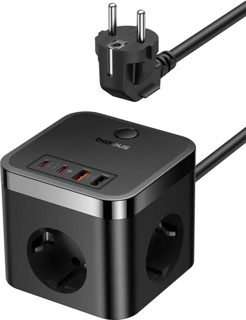 Сетевой удлинитель 1.5м, 3 розетки Baseus PowerCombo Cube Power Strip E00066400117-00 30W, черный (BPS30-3E)