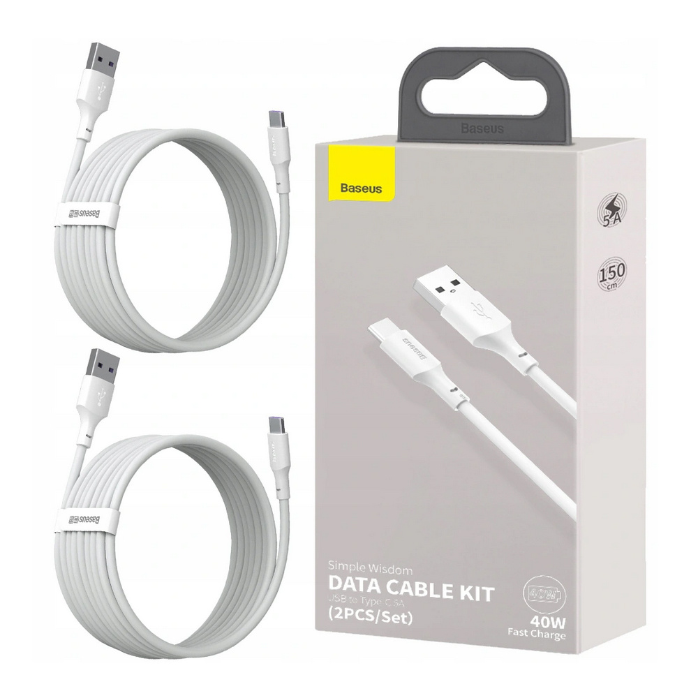 Кабель USB2.0 (M) - USB2.0 Type-C (M), 1.5м, Baseus TZCATZJ-02 белый, 2шт.