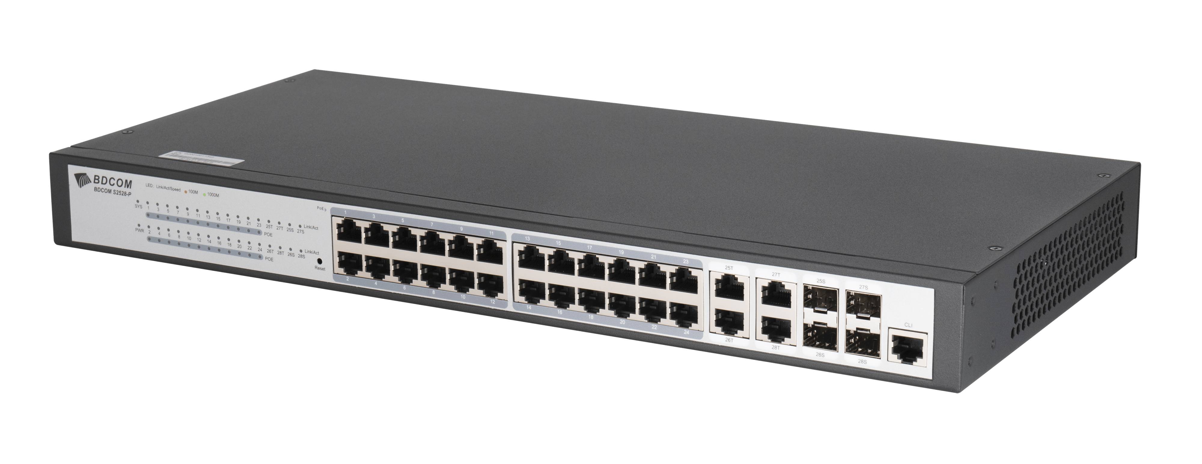 Коммутатор BDCOM S2528-P, 24xLAN 1Gbps, 4xSFP, PoE