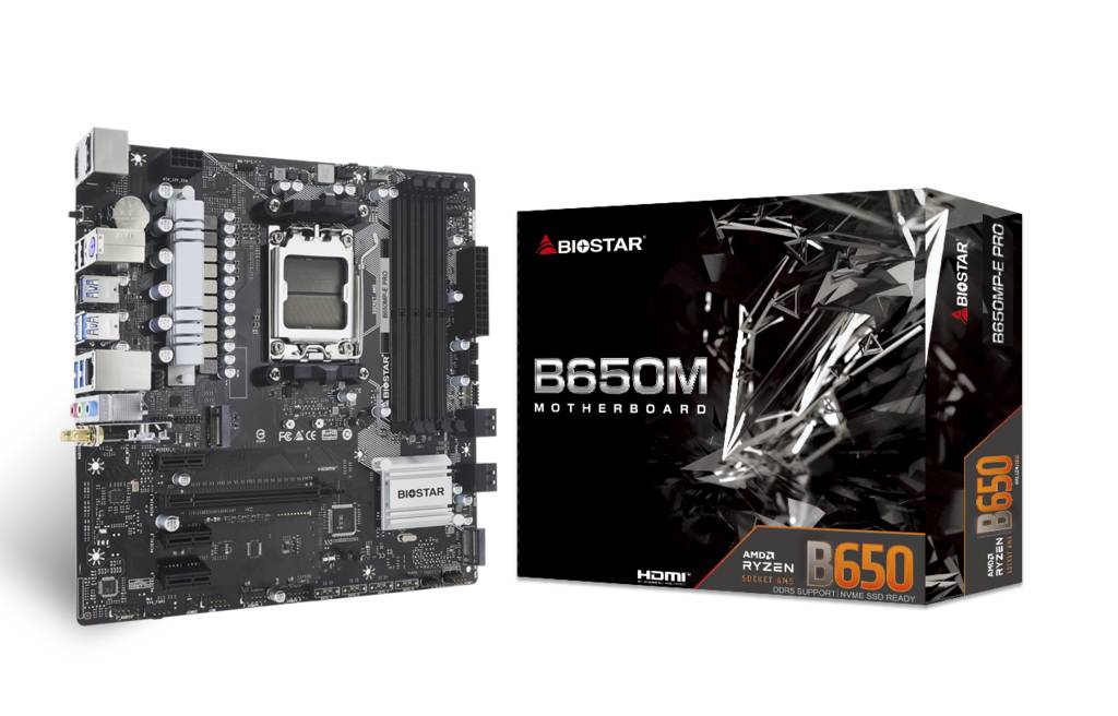 Материнская плата BIOSTAR B650MP-E PRO, AM5, (HDMI, DP), 4xDDR V, mATX