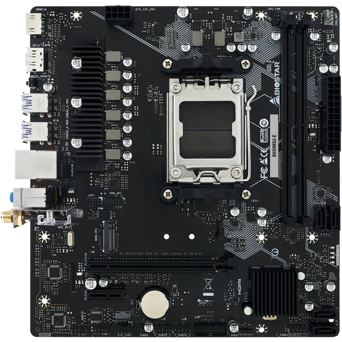 Материнская плата Biostar B650MS2-E, AM5, (HDMI, DP), 2xDDR V, mATX