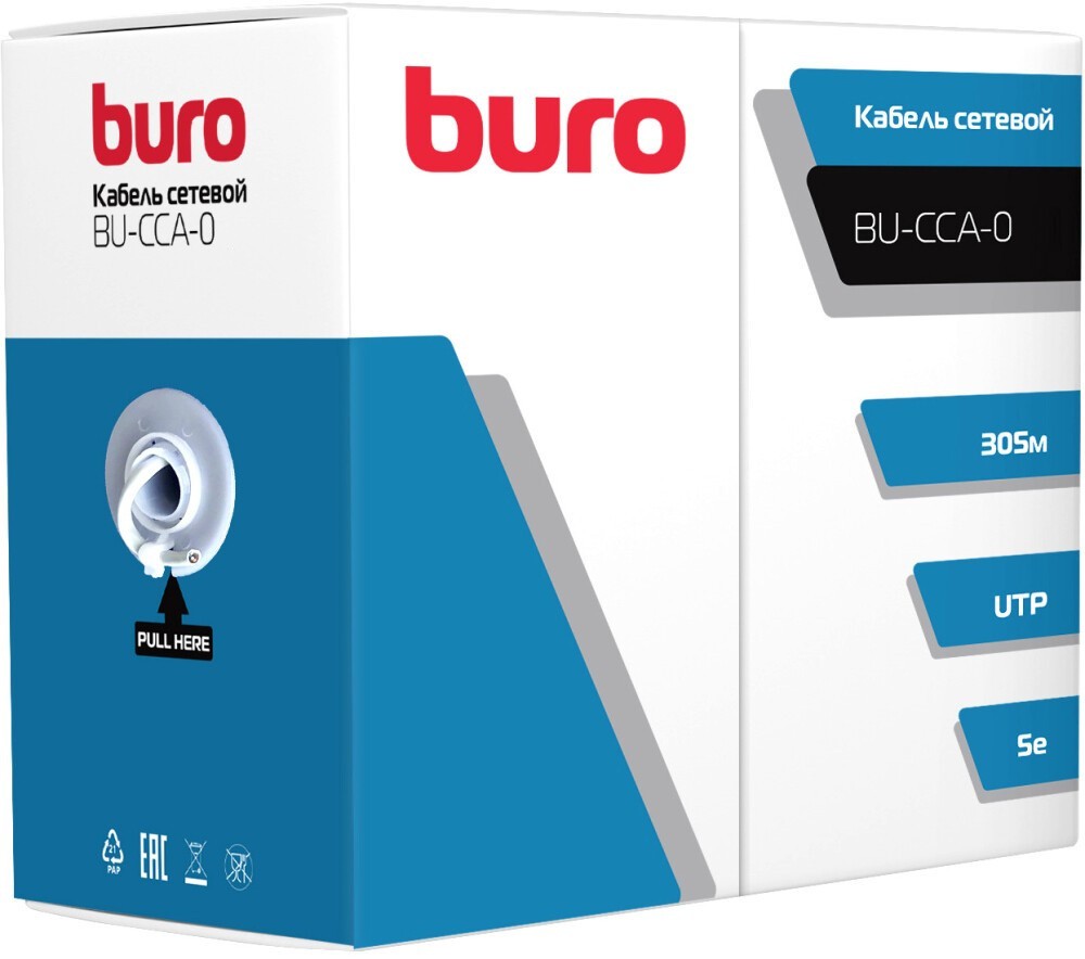 UTP кабель бухта 305м cat.6 Buro BU-CCA-052-CAT6