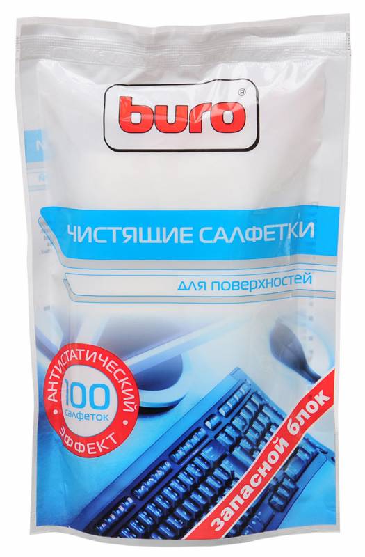 Влажные чистящие салфетки Buro BU-Zsurface, мягкая упаковка 100шт