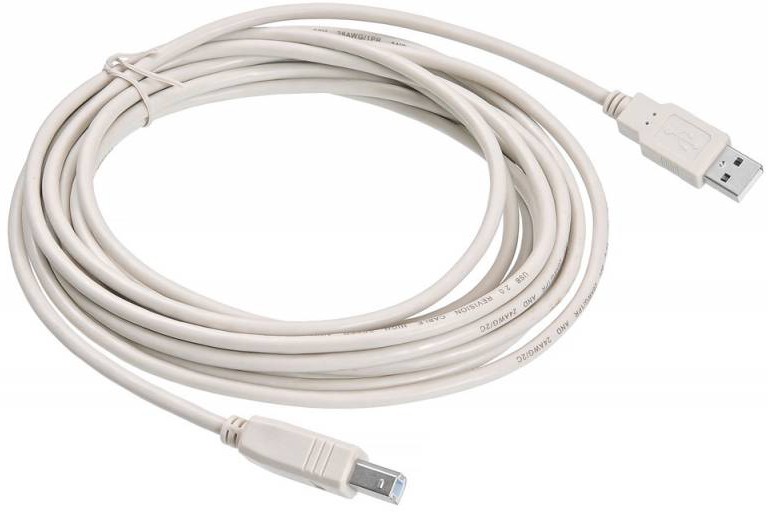 Кабель USB2.0 (AM) - USB2.0 (BM), 5м, Buro USB2.0-AM/BM-5, серый