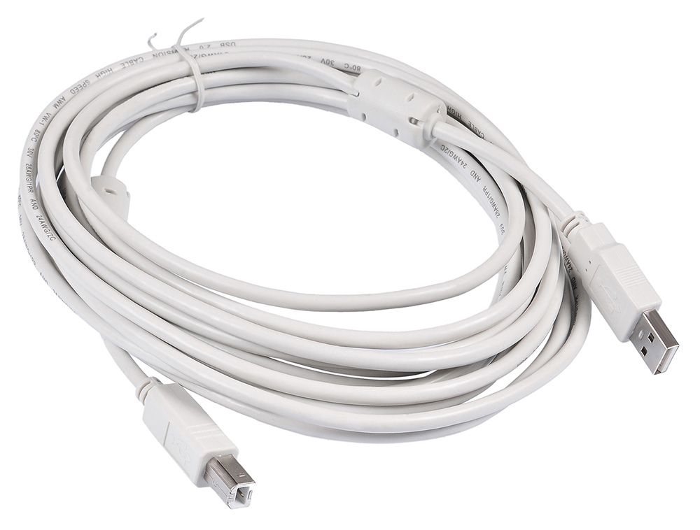 Кабель USB2.0 (AM) - USB2.0 (BM), 5м, Buro USB2.0-AM/BM-5M-MG, белый