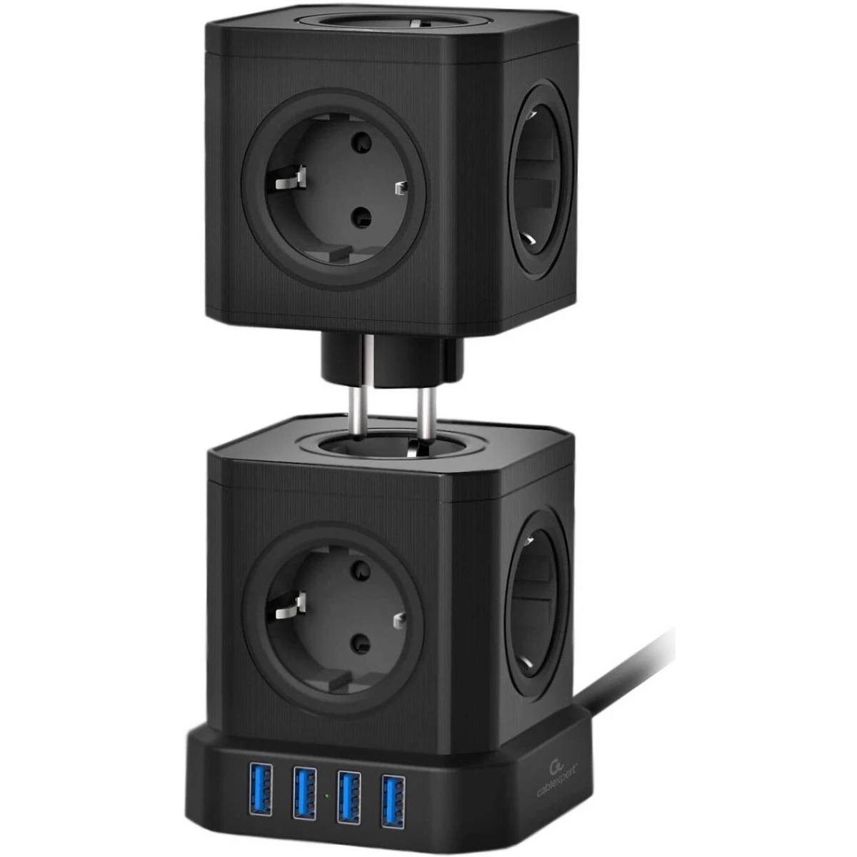 Сетевой фильтр 2м 9 розеток Cablexpert TWR-9-U4-B-2, черный